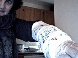 cast signed by grandchildren and Sunday children